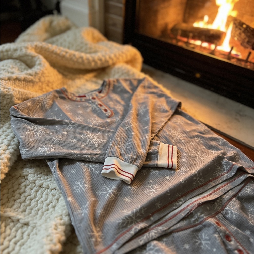 P.J. Salvage Gray Snowflake-Print Long Sleeve Pajama Set